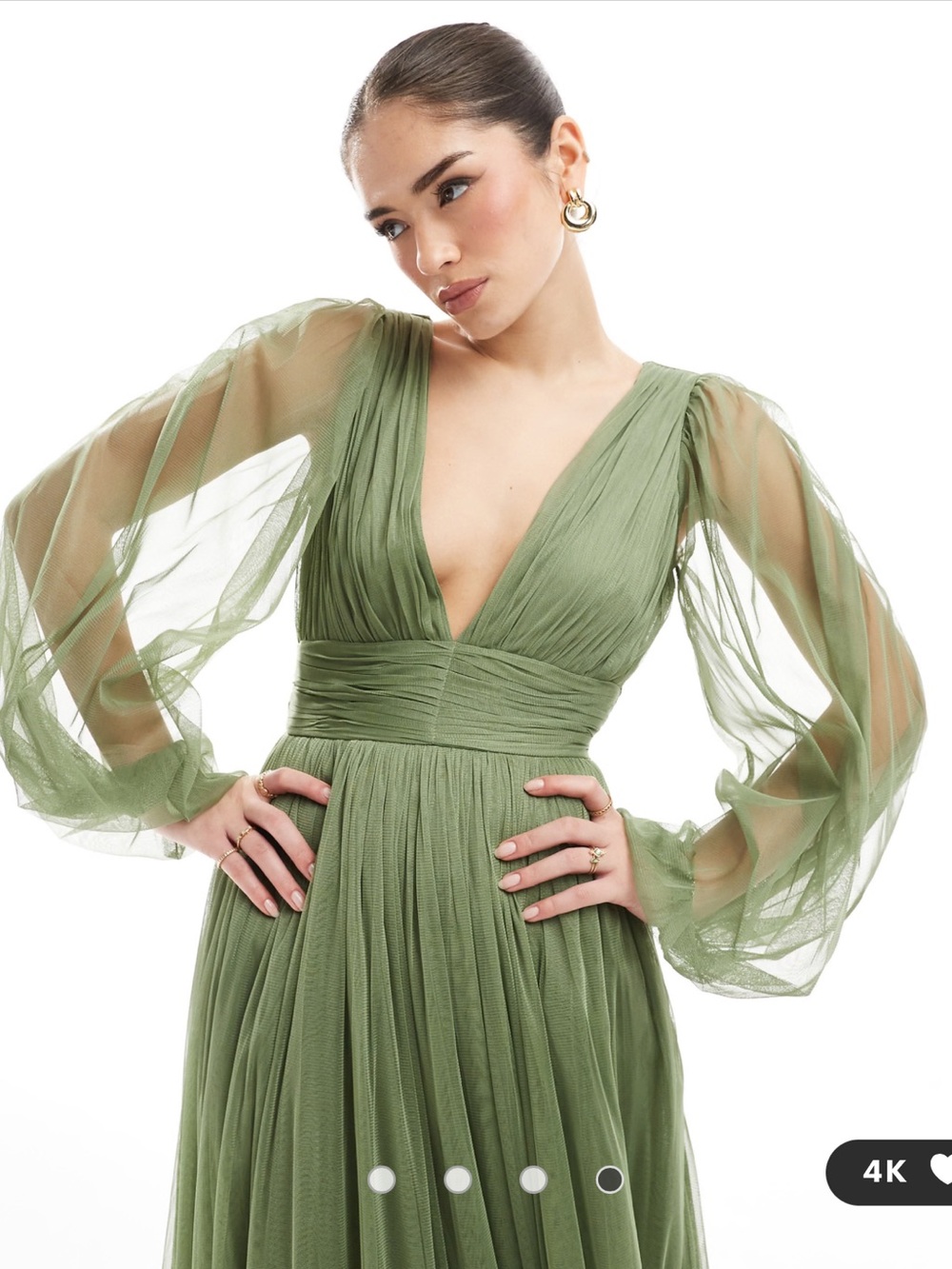 Lace & Beads Olive Green Madison Long Sleeve Dress